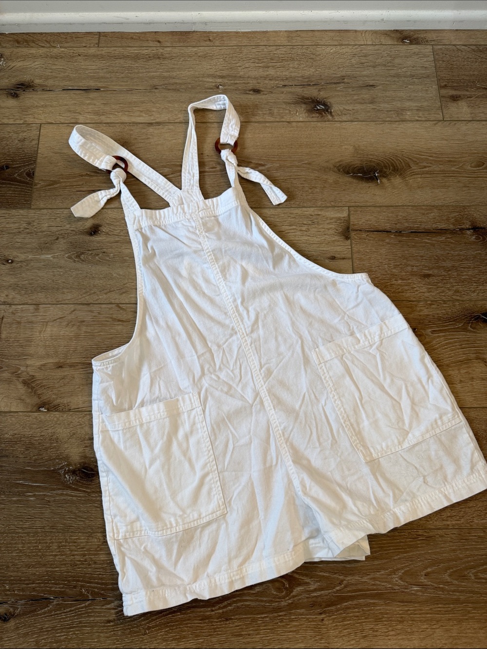 aerie White Tie-Shoulder Denim Romper